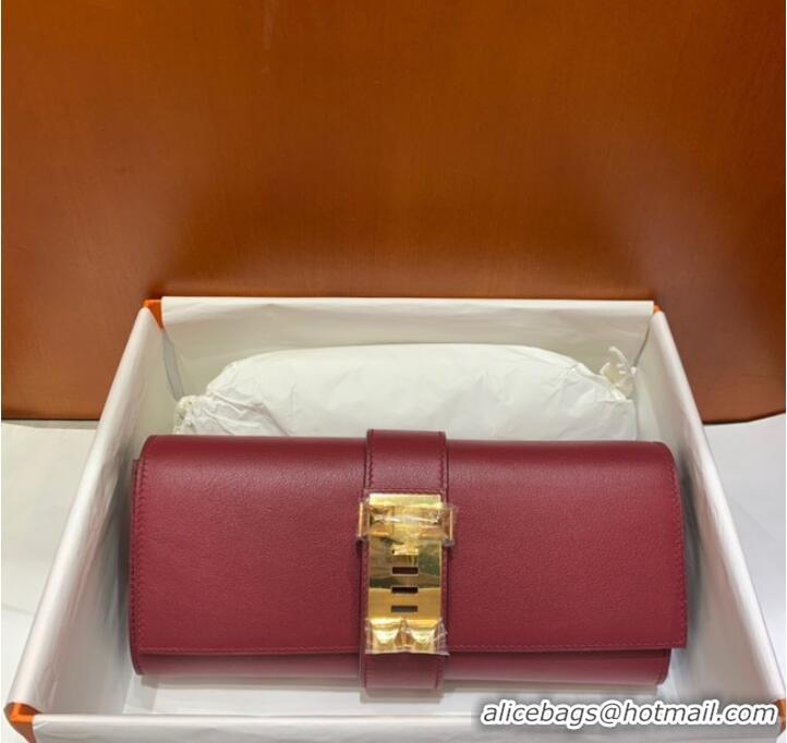 Cheapest Hermes H Medor swift Leather Clutch 37566 Burgundy&gold hardware