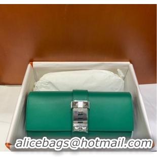 Top Grade Hermes H Medor swift Leather Clutch 37566 green&Silver hardware