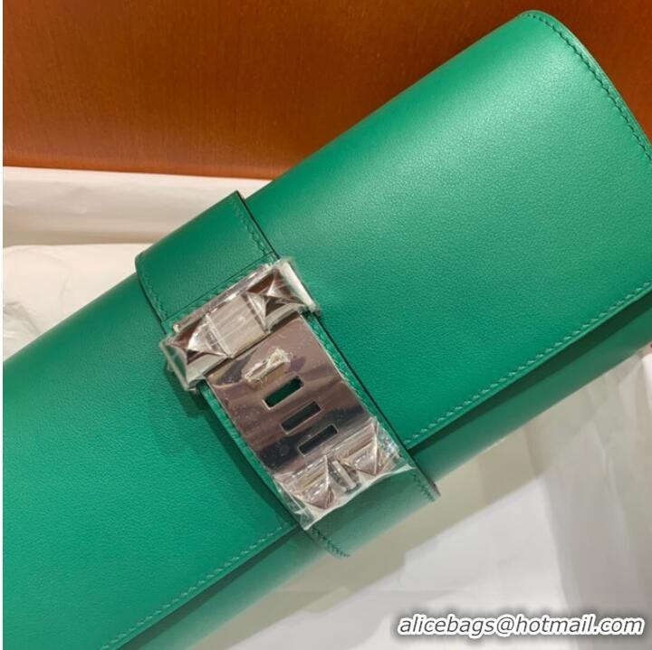 Top Grade Hermes H Medor swift Leather Clutch 37566 green&Silver hardware