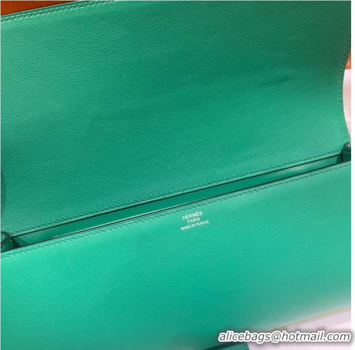 Top Grade Hermes H Medor swift Leather Clutch 37566 green&Silver hardware