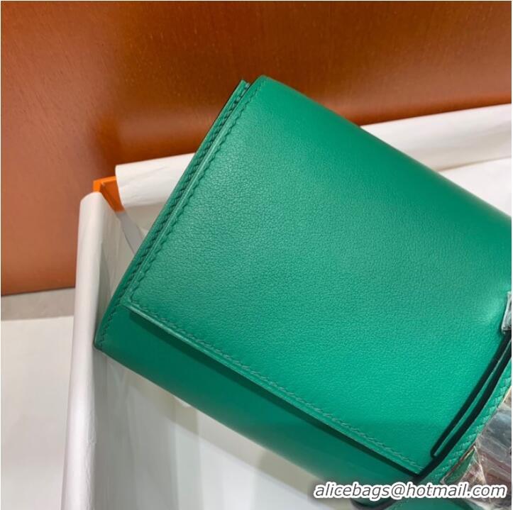 Top Grade Hermes H Medor swift Leather Clutch 37566 green&Silver hardware