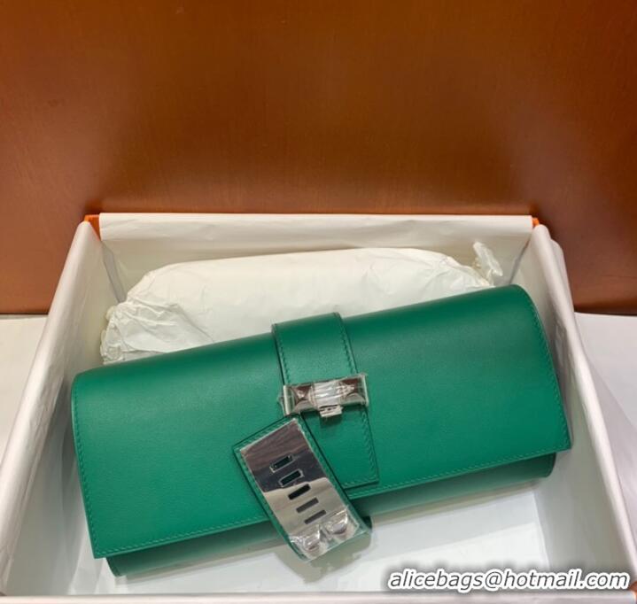 Top Grade Hermes H Medor swift Leather Clutch 37566 green&Silver hardware