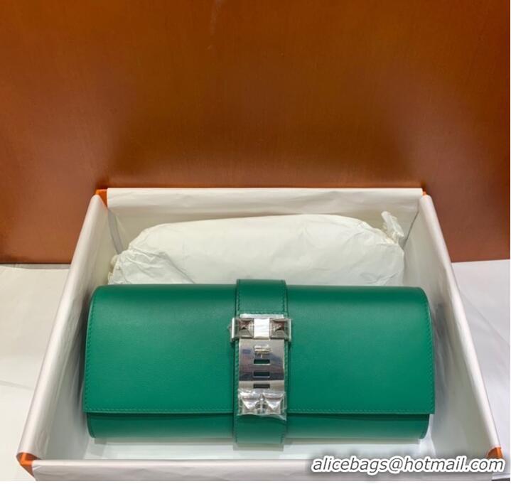 Top Grade Hermes H Medor swift Leather Clutch 37566 green&Silver hardware