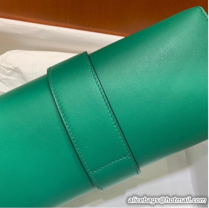 Top Grade Hermes H Medor swift Leather Clutch 37566 green&Silver hardware