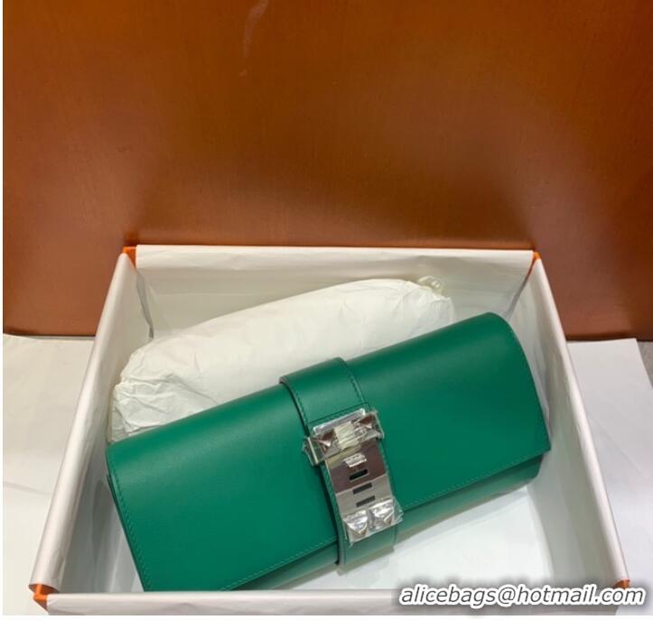 Top Grade Hermes H Medor swift Leather Clutch 37566 green&Silver hardware