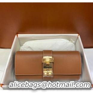 Super Quality Hermes H Medor swift Leather Clutch 37566 brown&gold hardware