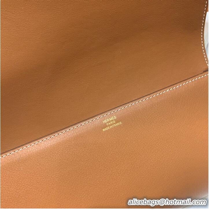 Super Quality Hermes H Medor swift Leather Clutch 37566 brown&gold hardware