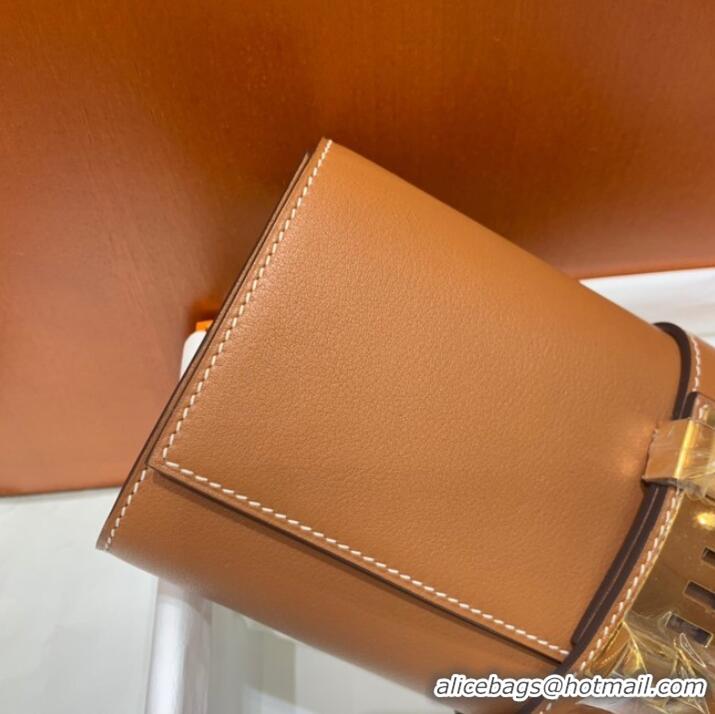 Super Quality Hermes H Medor swift Leather Clutch 37566 brown&gold hardware