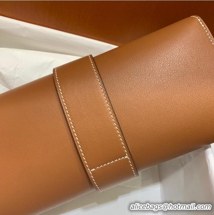 Super Quality Hermes H Medor swift Leather Clutch 37566 brown&gold hardware