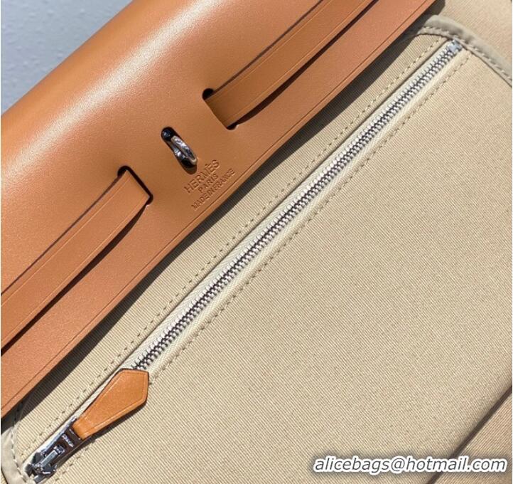 Popular Style Hermes Herbag 31CM Original Canvas Leather & Calfskin 48887 Offwhite&Camel