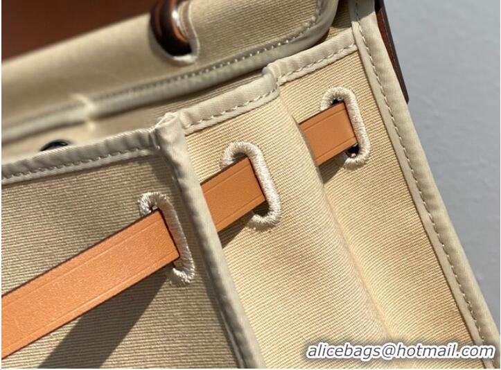 Popular Style Hermes Herbag 31CM Original Canvas Leather & Calfskin 48887 Offwhite&Camel