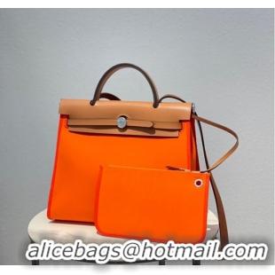 Good Product Hermes Herbag 31CM Original Canvas Leather & Calfskin 48887 orange&brown