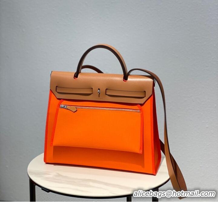 Good Product Hermes Herbag 31CM Original Canvas Leather & Calfskin 48887 orange&brown