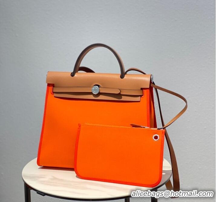 Good Product Hermes Herbag 31CM Original Canvas Leather & Calfskin 48887 orange&brown