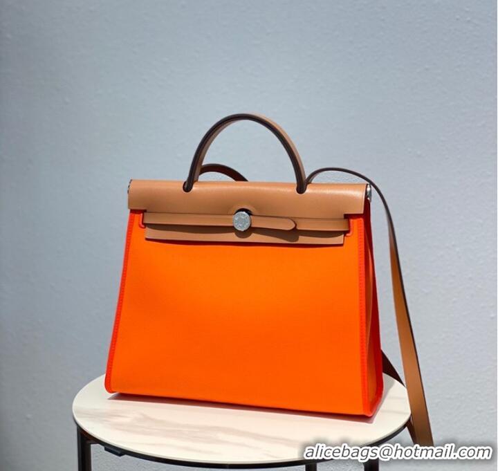 Good Product Hermes Herbag 31CM Original Canvas Leather & Calfskin 48887 orange&brown