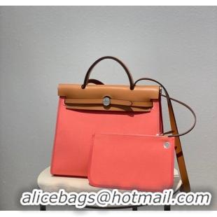 Top Grade Hermes Herbag 31CM Original Canvas Leather & Calfskin 48887 pink&brown