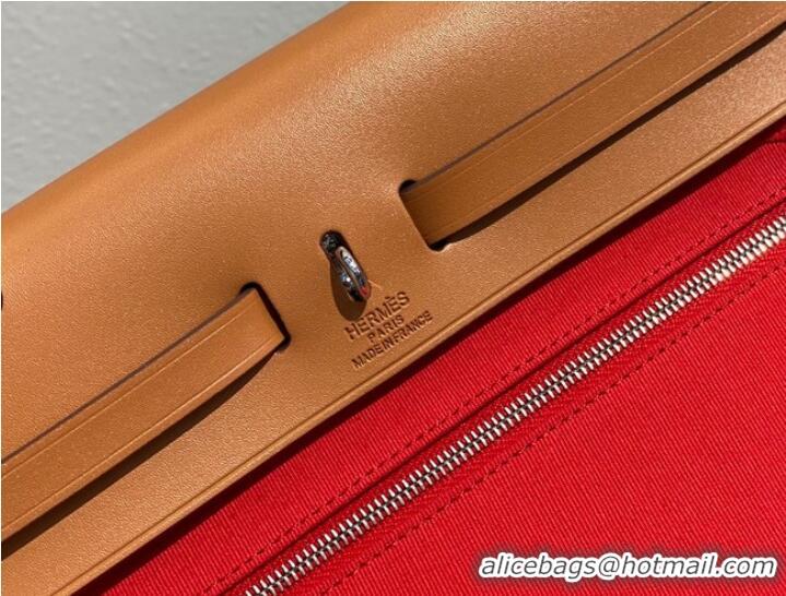 Famous Brand Hermes Herbag 31CM Original Canvas Leather & Calfskin 48887 red&brown