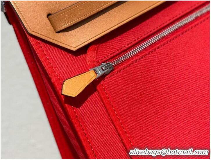 Famous Brand Hermes Herbag 31CM Original Canvas Leather & Calfskin 48887 red&brown