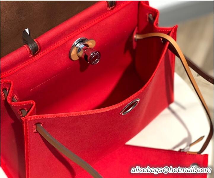 Famous Brand Hermes Herbag 31CM Original Canvas Leather & Calfskin 48887 red&brown