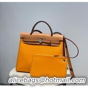 Well Crafted Hermes Herbag 31CM Original Canvas Leather & Calfskin 48887 yellow&brown