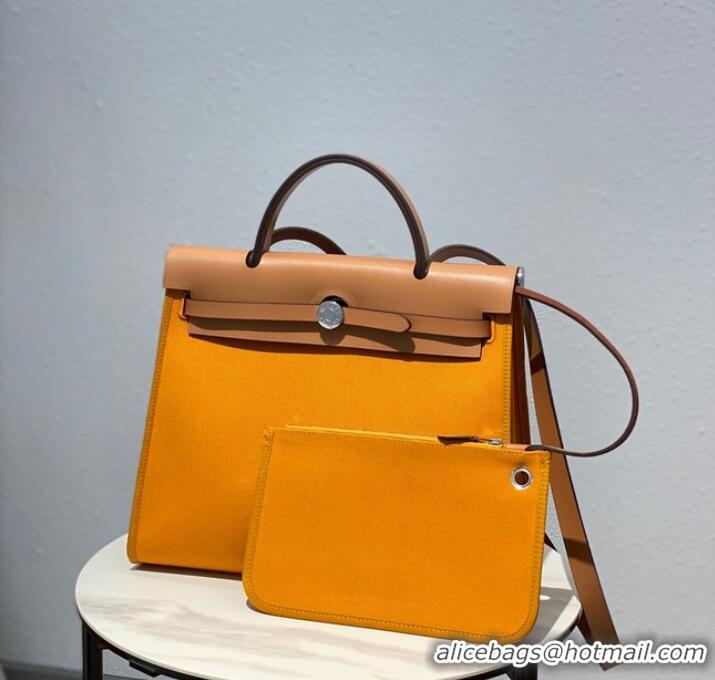 Well Crafted Hermes Herbag 31CM Original Canvas Leather & Calfskin 48887 yellow&brown