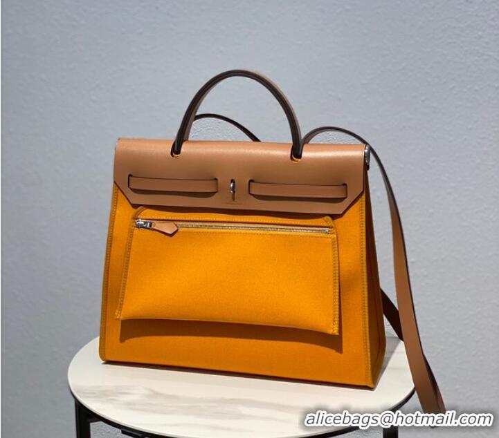 Well Crafted Hermes Herbag 31CM Original Canvas Leather & Calfskin 48887 yellow&brown