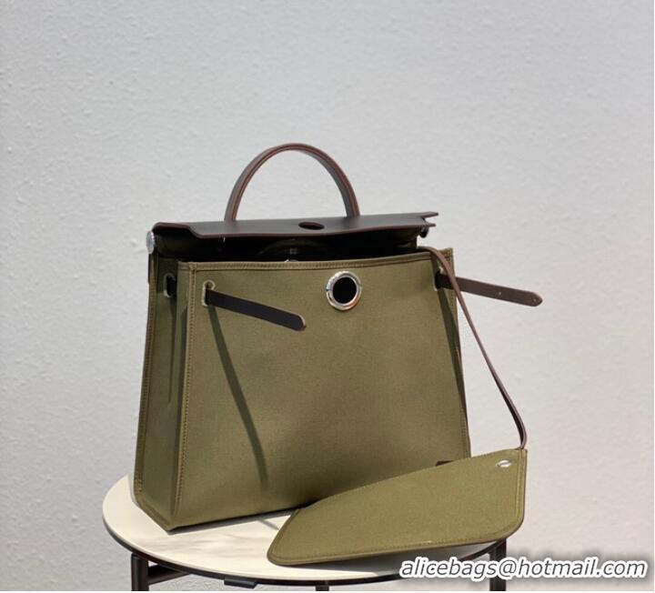 Affordable Price Hermes Herbag 31CM Original Canvas Leather & Calfskin 48887 green&brown