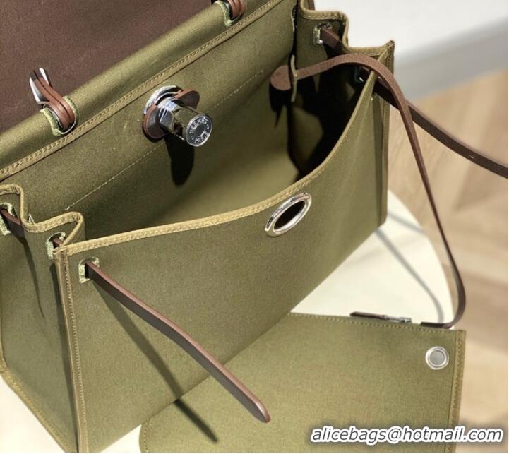 Affordable Price Hermes Herbag 31CM Original Canvas Leather & Calfskin 48887 green&brown