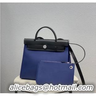 Luxurious Hermes Herbag 31CM Original Canvas Leather & Calfskin 48887 blue&black