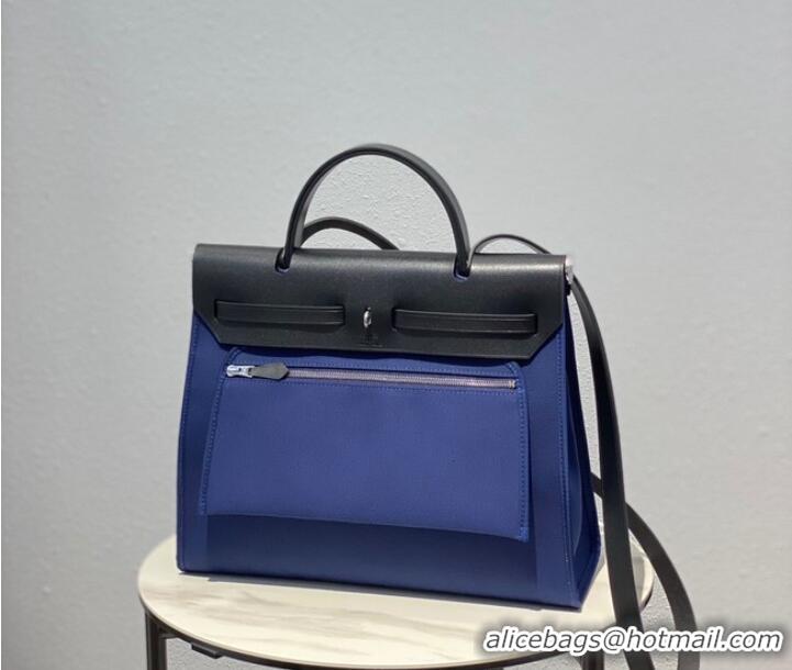 Luxurious Hermes Herbag 31CM Original Canvas Leather & Calfskin 48887 blue&black