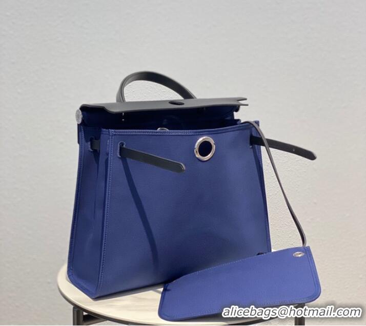 Luxurious Hermes Herbag 31CM Original Canvas Leather & Calfskin 48887 blue&black