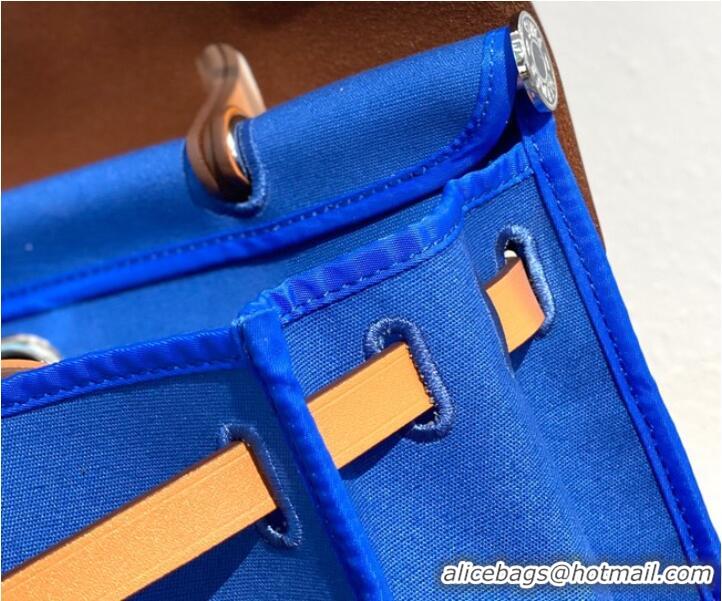 Classic Grade Hermes Herbag 31CM Original Canvas Leather & Calfskin 48887 blue&brown