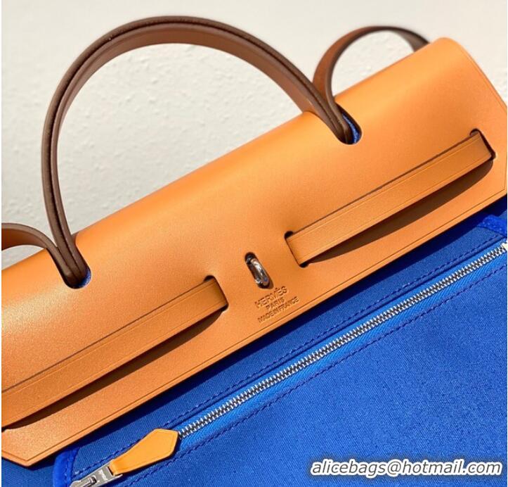 Classic Grade Hermes Herbag 31CM Original Canvas Leather & Calfskin 48887 blue&brown