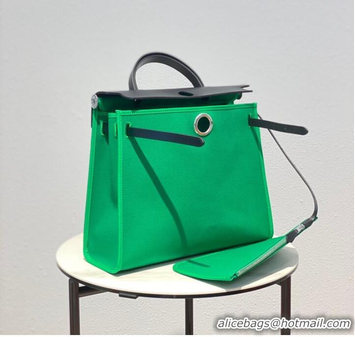 Good Taste Hermes Herbag 31CM Original Canvas Leather & Calfskin 48887 green&black