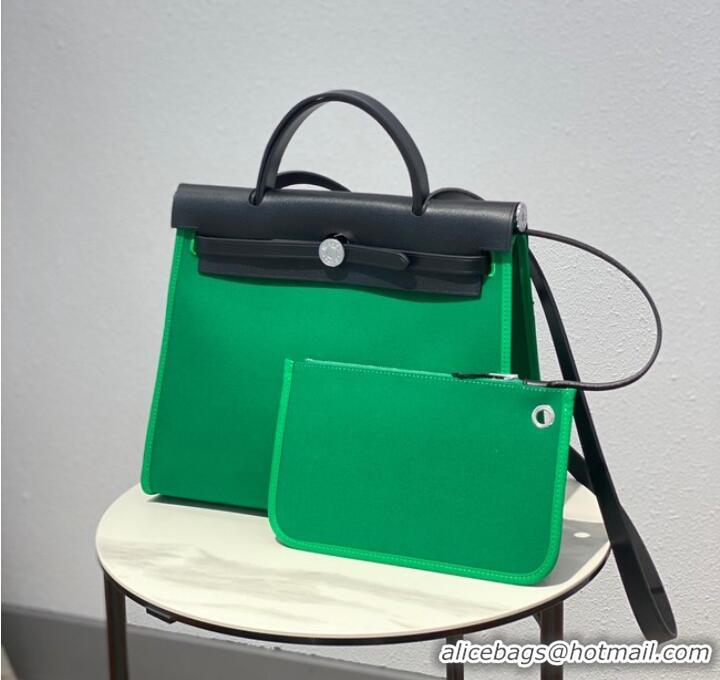 Good Taste Hermes Herbag 31CM Original Canvas Leather & Calfskin 48887 green&black