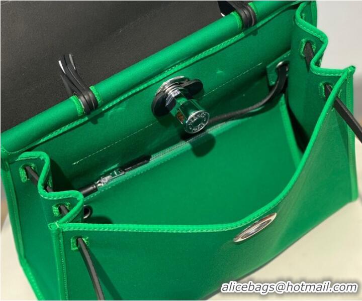 Good Taste Hermes Herbag 31CM Original Canvas Leather & Calfskin 48887 green&black