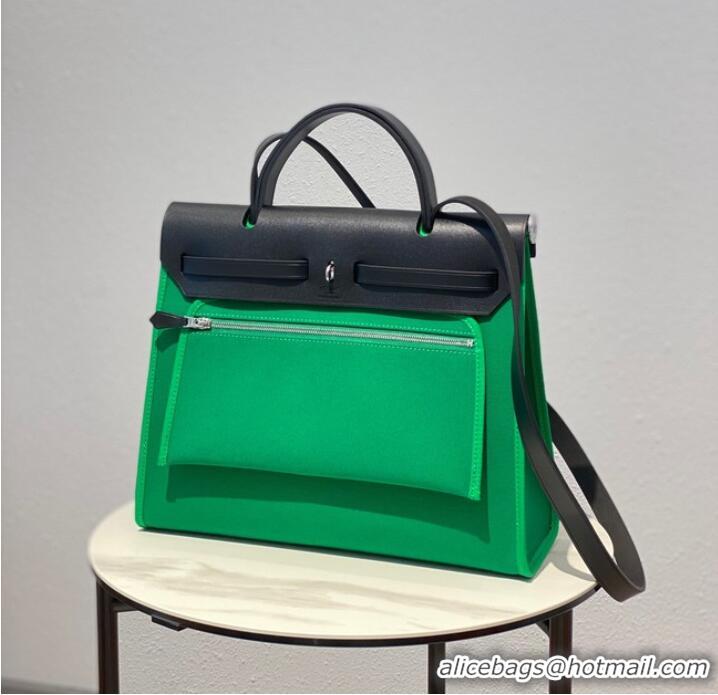 Good Taste Hermes Herbag 31CM Original Canvas Leather & Calfskin 48887 green&black