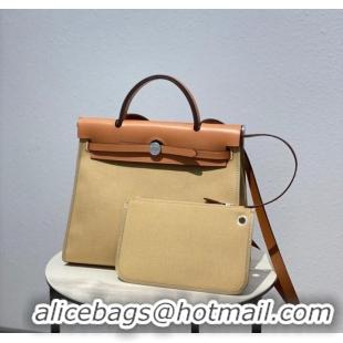 Top Design Hermes Herbag 31CM Original Canvas Leather & Calfskin 48887 Cream&brown