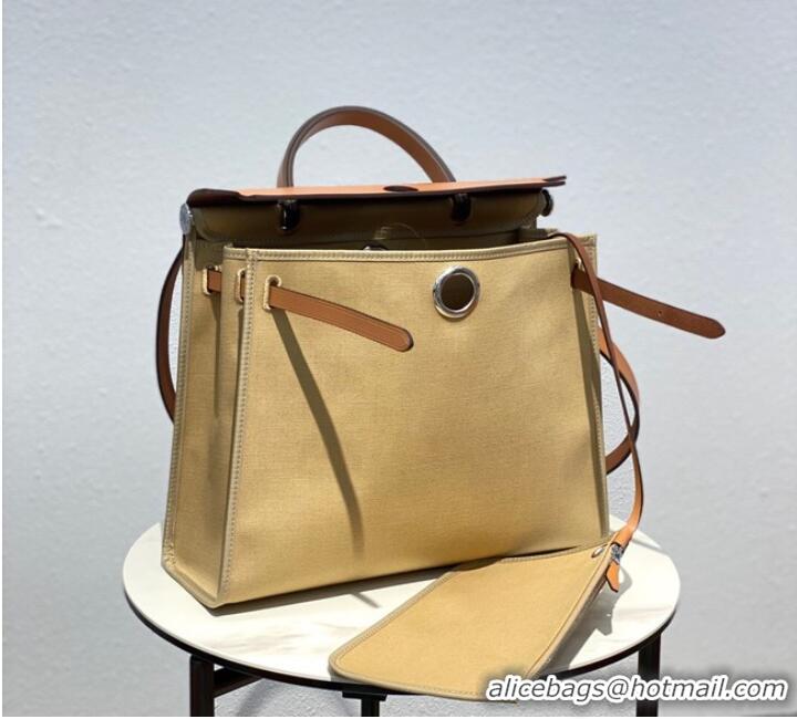 Top Design Hermes Herbag 31CM Original Canvas Leather & Calfskin 48887 Cream&brown