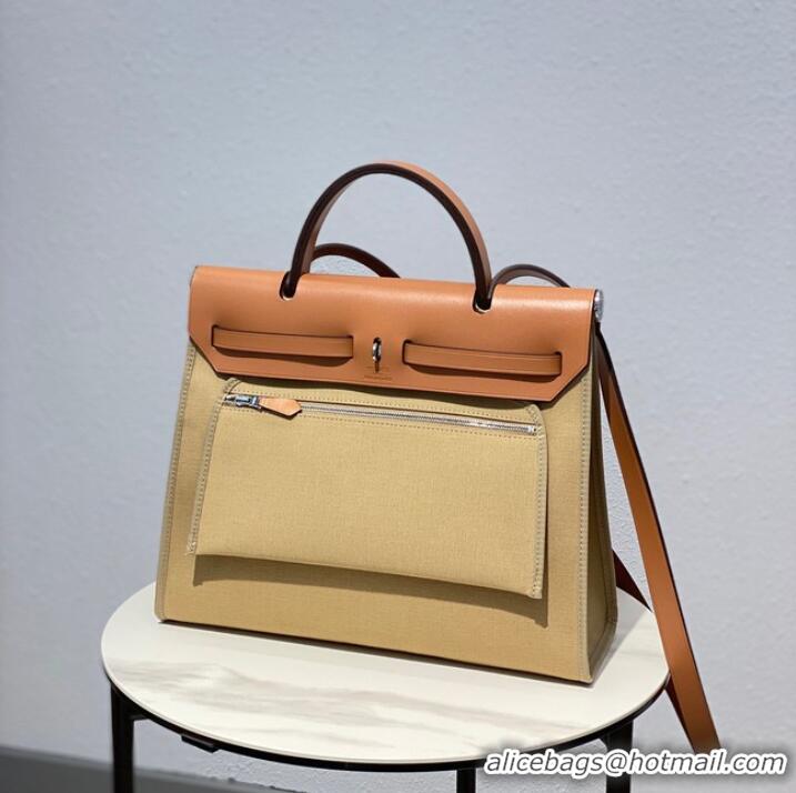 Top Design Hermes Herbag 31CM Original Canvas Leather & Calfskin 48887 Cream&brown