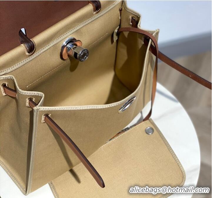 Top Design Hermes Herbag 31CM Original Canvas Leather & Calfskin 48887 Cream&brown