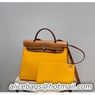 Promotional Hermes Herbag 31CM Original Canvas Leather & Calfskin 48887 light yellow&brown