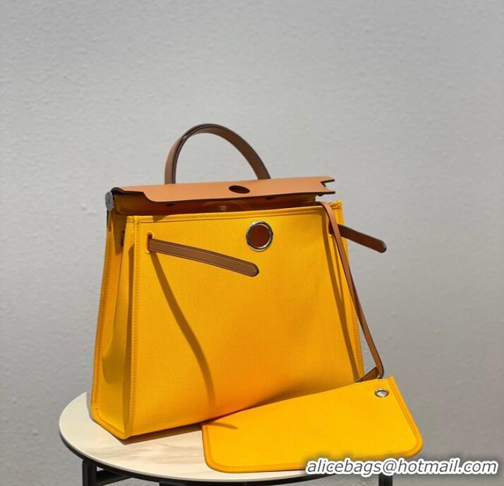 Promotional Hermes Herbag 31CM Original Canvas Leather & Calfskin 48887 light yellow&brown