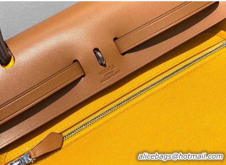 Promotional Hermes Herbag 31CM Original Canvas Leather & Calfskin 48887 light yellow&brown