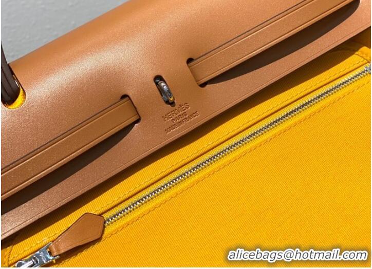 Promotional Hermes Herbag 31CM Original Canvas Leather & Calfskin 48887 light yellow&brown