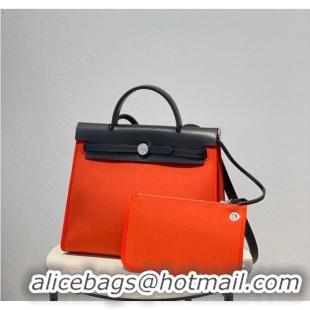 Famous Brand Hermes Herbag 31CM Original Canvas Leather & Calfskin 48887 orange&black