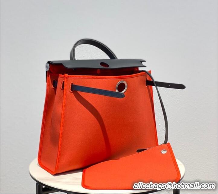 Famous Brand Hermes Herbag 31CM Original Canvas Leather & Calfskin 48887 orange&black