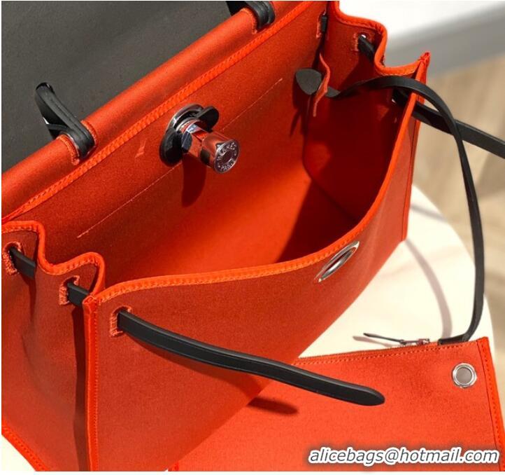 Famous Brand Hermes Herbag 31CM Original Canvas Leather & Calfskin 48887 orange&black