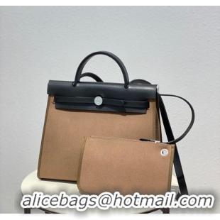 Top Quality Hermes Herbag 31CM Original Canvas Leather & Calfskin 48887 Cream&black