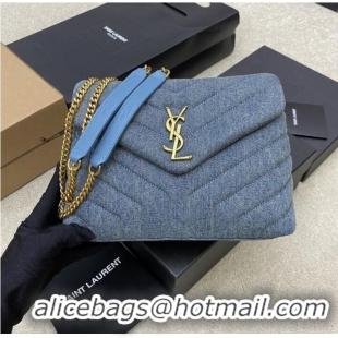 Buy Grade SAINT LAURENT PUFFER SMALL CHAIN BAG IN DENIM AND SMOOTH LEATHER 392277 BLUE